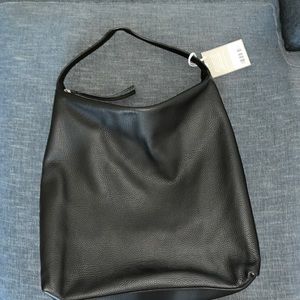 Everlane The Boss Black Italian Pebbeled Leather Top Zip Hobo Shoulder Bag